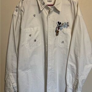 Vintage Walt Disney White Button Down Mickey and Pluto Bath Time Shirt Size XXL